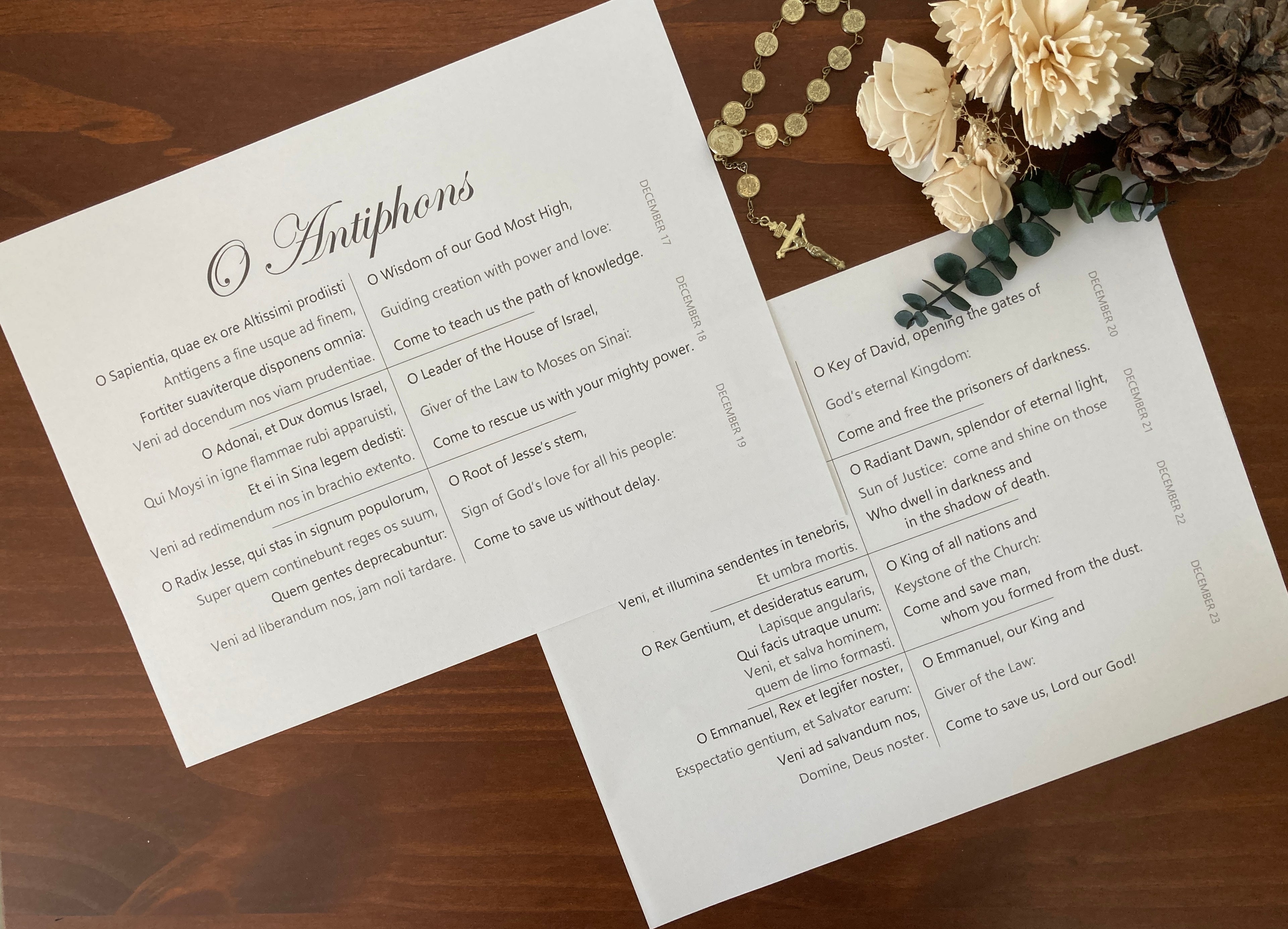 Latin Prayers - O Antiphons - Visual Aid