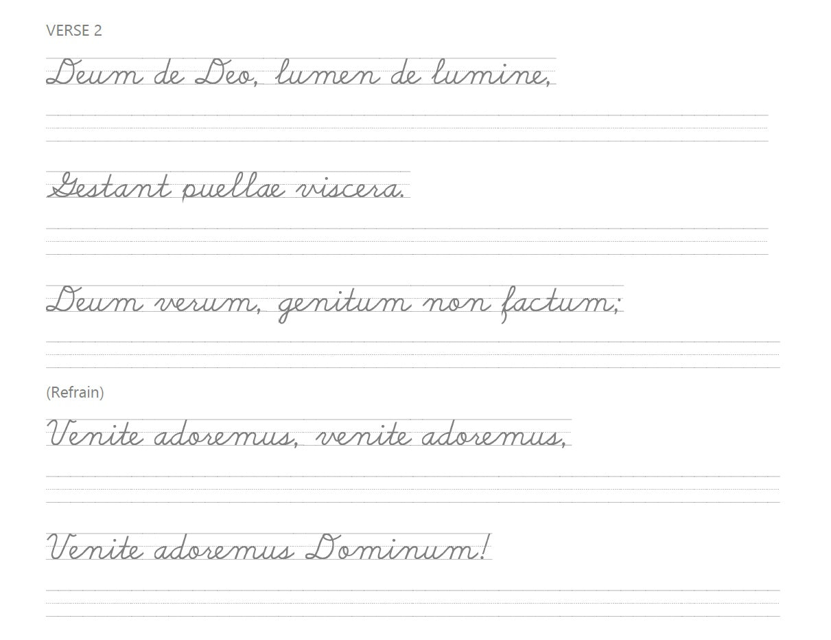 Latin Prayers - Adeste Fideles - Cursive Copywork