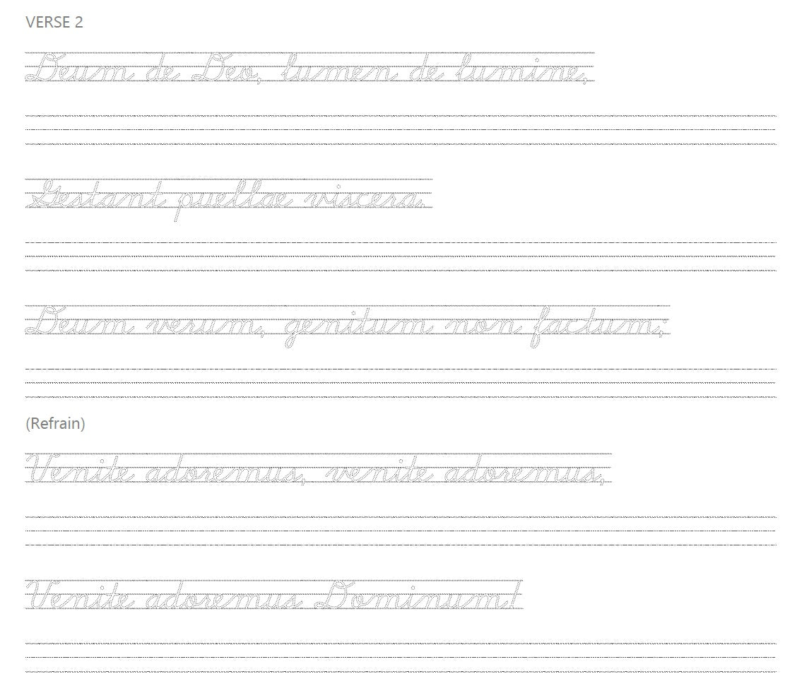 Latin Prayers - Adeste Fideles - Cursive Copywork