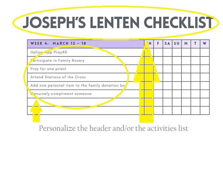 2026 Lenten Checklist | PERSONALIZED