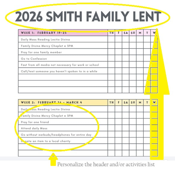 2026 Lenten Checklist | PERSONALIZED