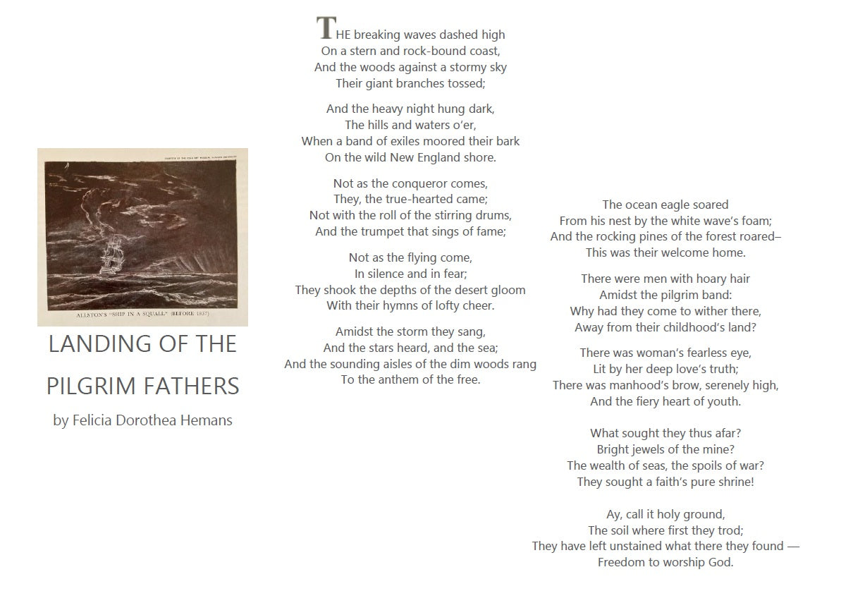 Poetry - Landing of the Pilgrim Fathers by Felicia Dorothea Hemans