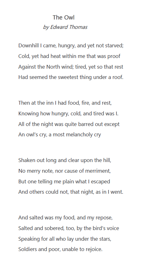 Poetry - The Owl by Edward Thomas