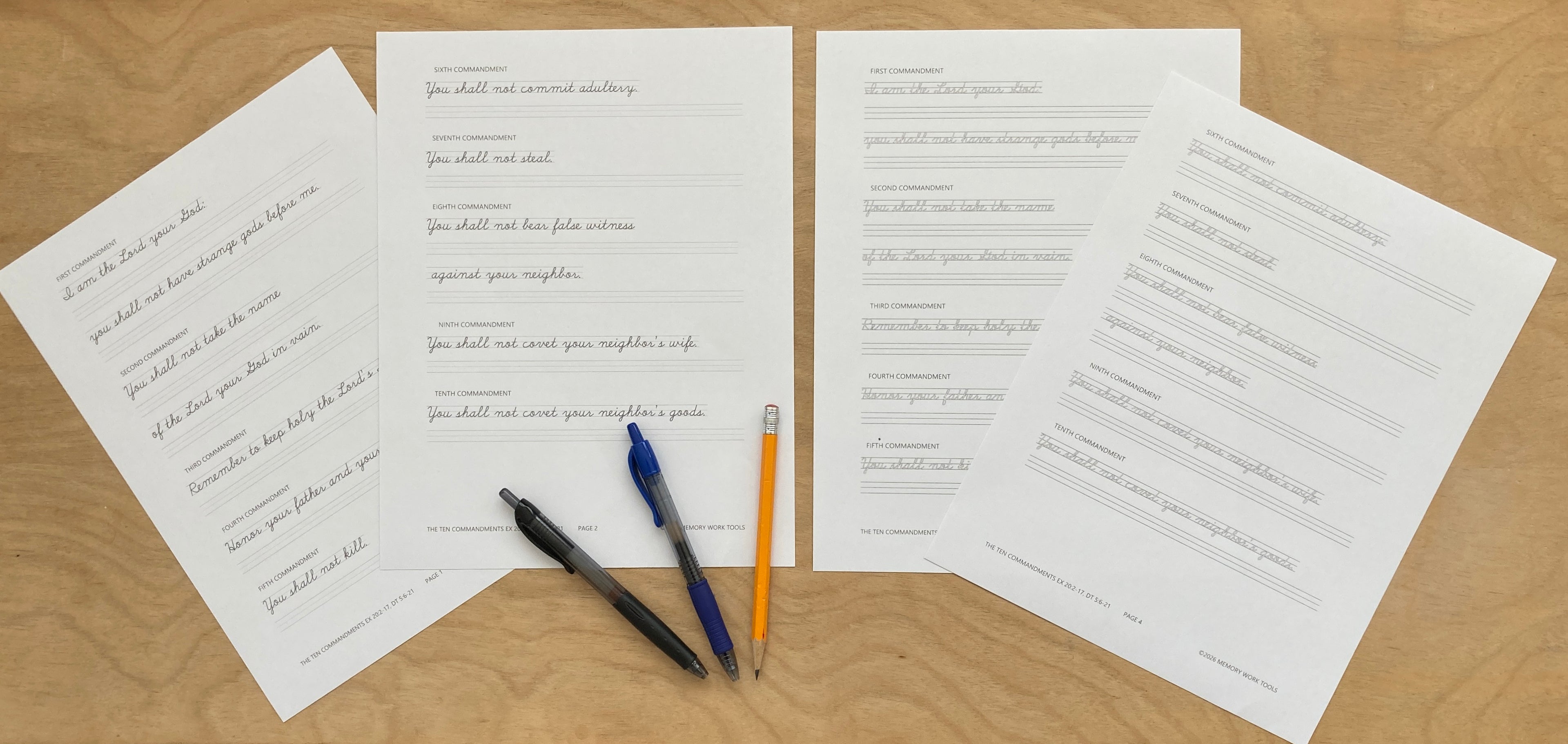 Scripture Memory - Ten Commandments - Cursive Copywork