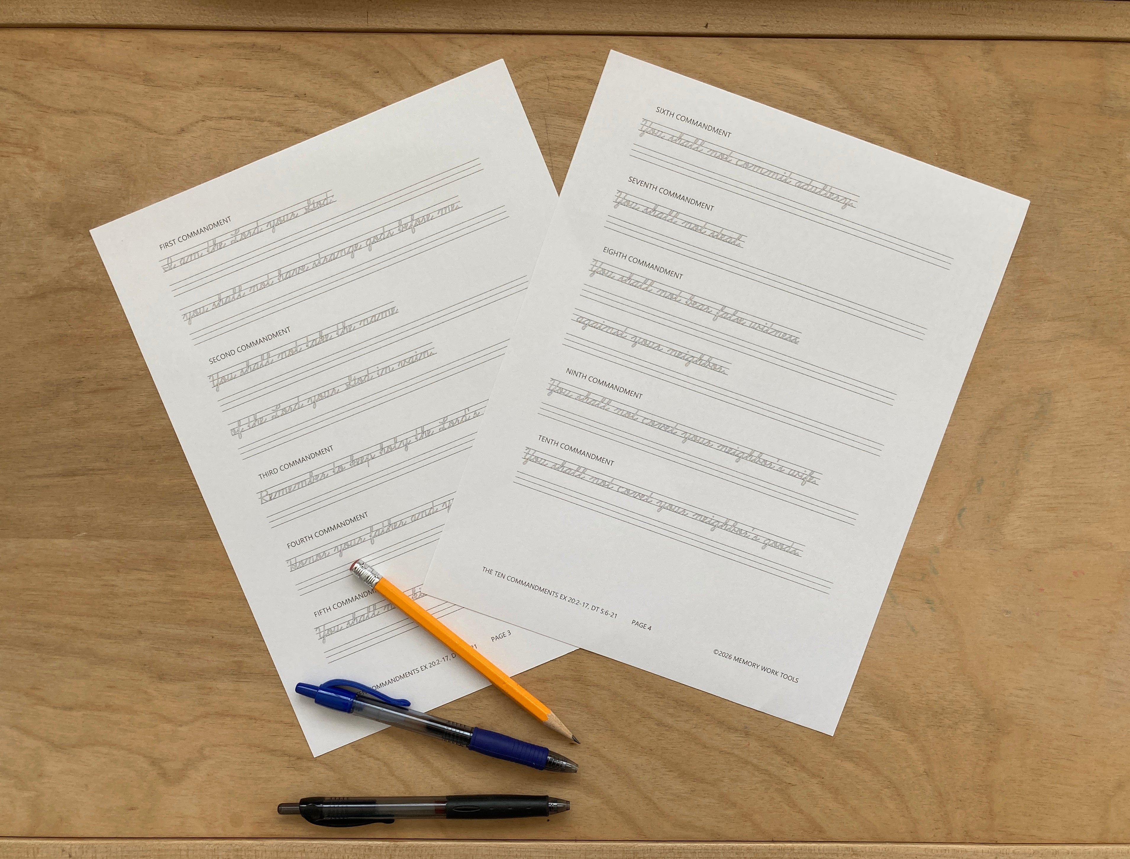 Scripture Memory - Ten Commandments - Cursive Copywork