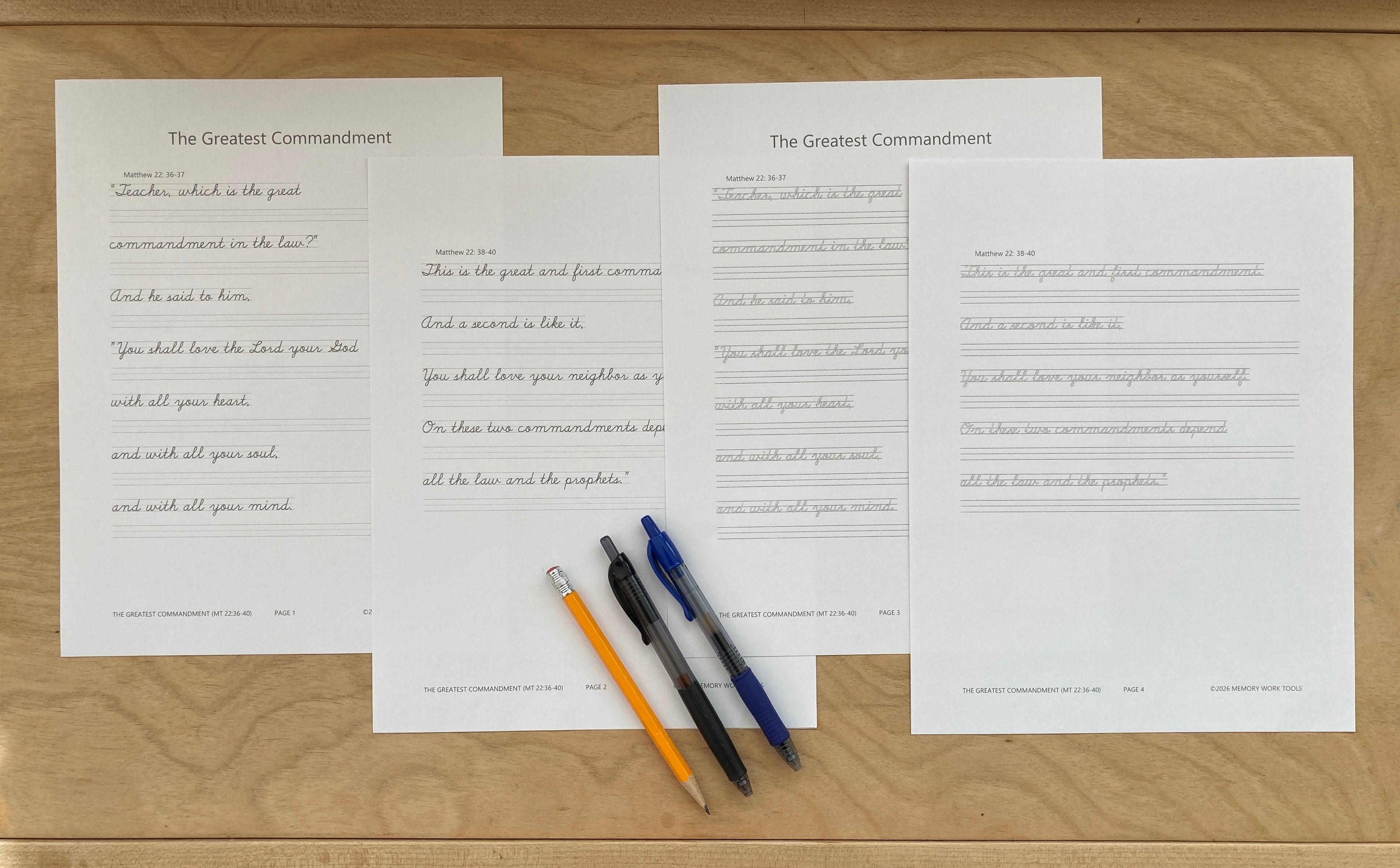Scripture Memory - Greatest Commandment - Cursive Copywork