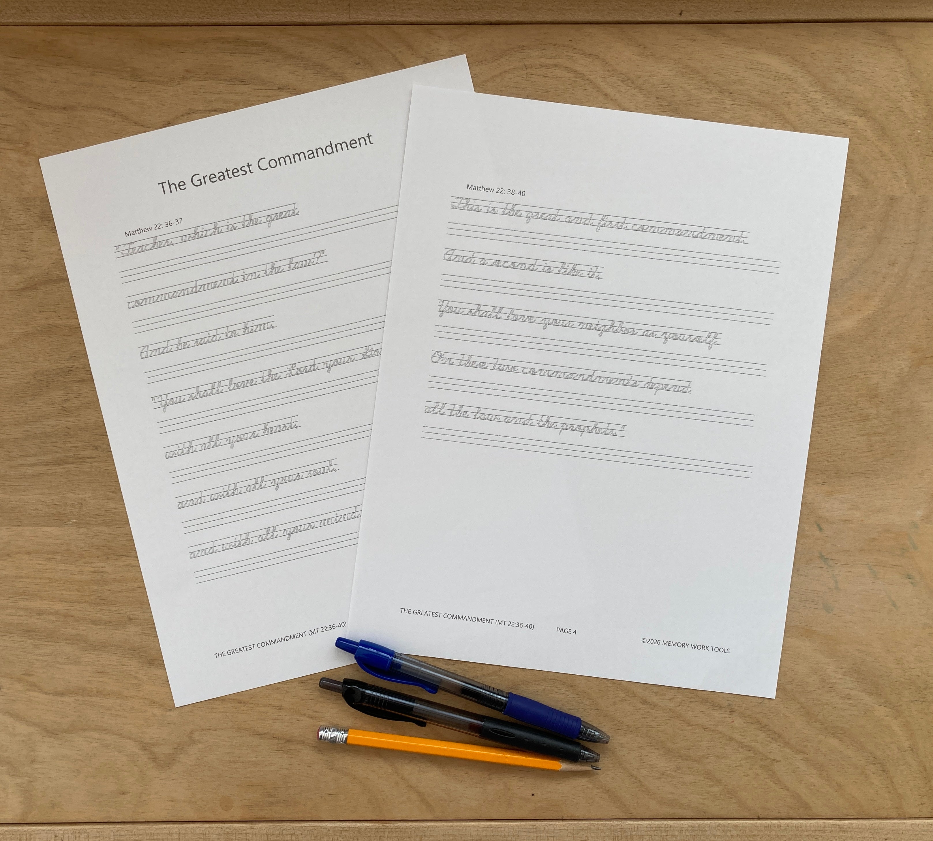 Scripture Memory - Greatest Commandment - Cursive Copywork