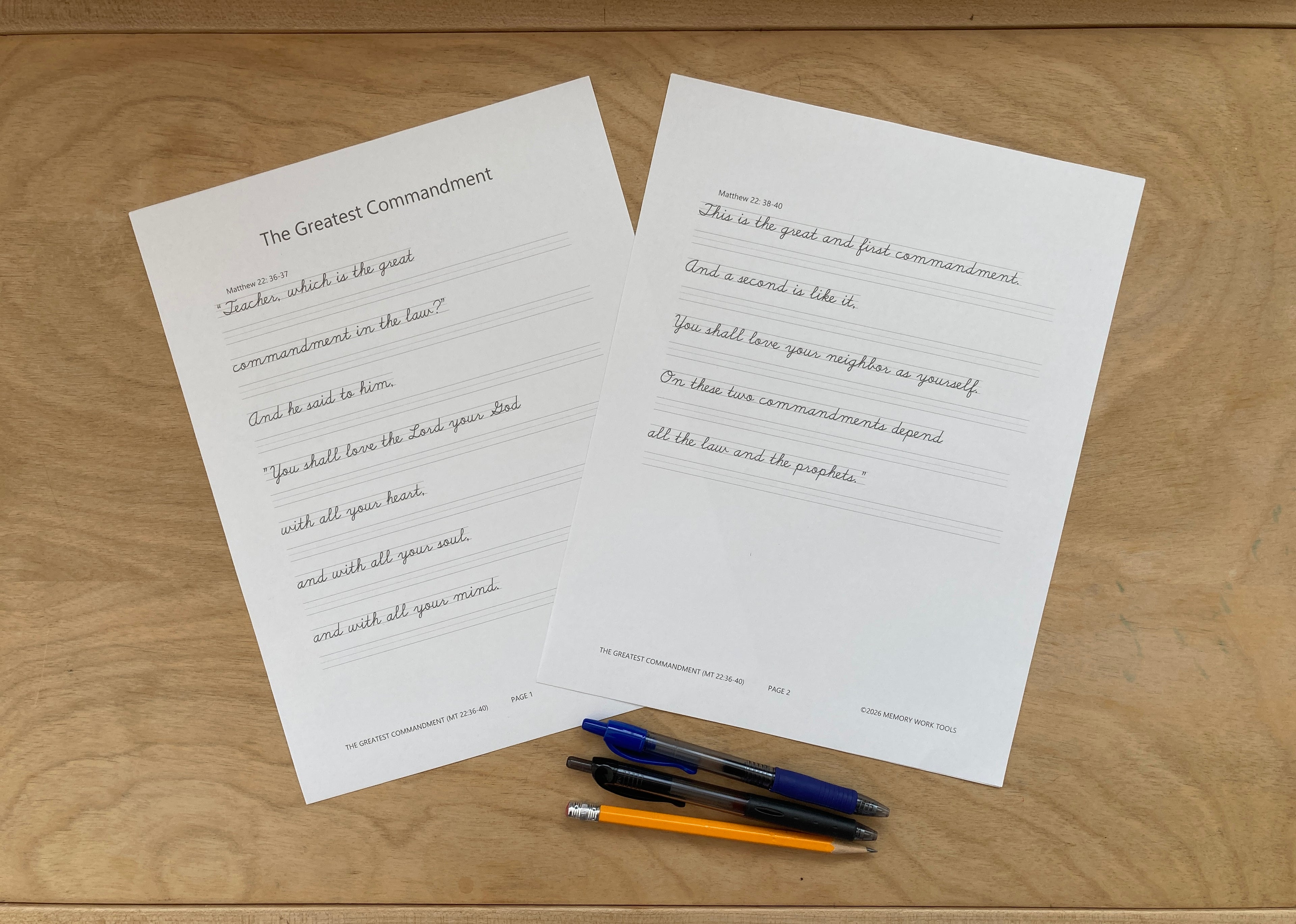 Scripture Memory - Greatest Commandment - Cursive Copywork